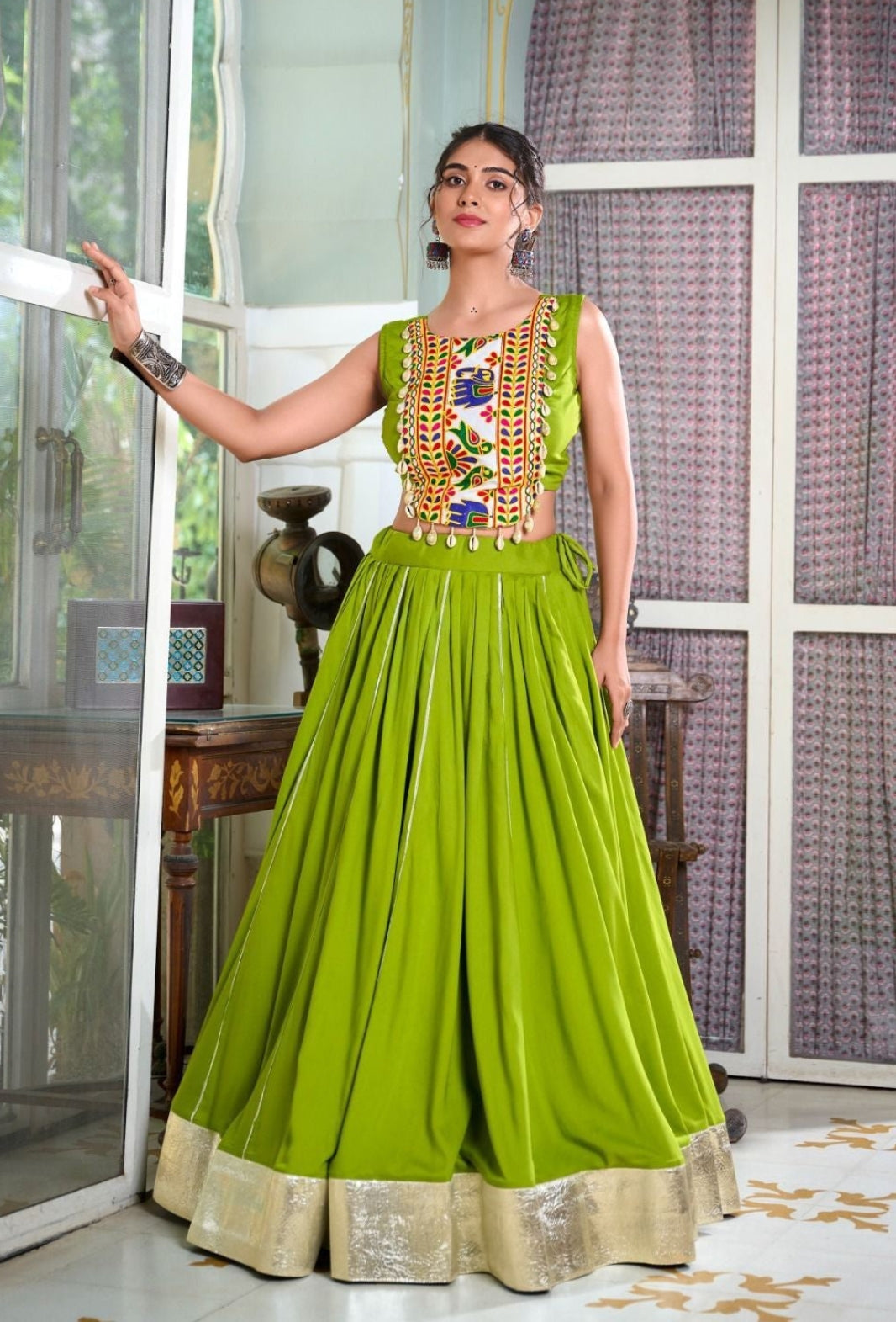 RAYON LEHENGA AND GAMTHI BLOUSE FOR NAVRATRI